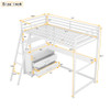 Twin Size Metal & Wood Loft Bed With Desk And Shelves - White