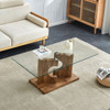 Modern Rectangular Coffee Table With Tempered Glass Top - Natural Wood