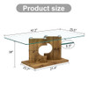 Modern Rectangular Coffee Table With Tempered Glass Top - Natural Wood