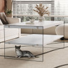 Modern Double Rectangular Coffee Table With Storage Function And Transparent Tempered Glass - White