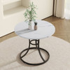 Modern Minimalist Circular Dining Table With Marble Texture And Metal Legs - White / Black