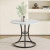 Modern Minimalist Circular Dining Table With Marble Texture And Metal Legs - White / Black