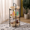 Farmhouse Style 3 Tiers Tray Tables Paper Rope Woven Side Table With Oval Storage Basket - Natural