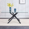 Modern Minimalist Rectangular Glass Dining Table For 6 - 8 With Tempered Glass Top And Metal Legs - Black / Transparent