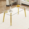 Minimalist Rectangular Dining Table With Transparent Glass Top And Metal Legs