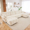 Exquisite 4 Seater Sofa Set With 2 Ottomans Frame, High Resilience Cushions - Premium White