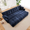 Elegant 3 Seater Sofa Set With 3 Ottomans And Pillows, Sturdy Solid Wood Frame - Blue