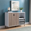 Wooden Display Rack, Cabinet With Drawer, Holds 6 Wine Glass - White / Dark Taupe Wooden Display Rack, Cabinet With Drawer, Holds 6 Wine Glass - White / Dark Taupe