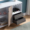 Wooden Display Rack, Cabinet With Drawer, Holds 6 Wine Glass - White / Dark Taupe Wooden Display Rack, Cabinet With Drawer, Holds 6 Wine Glass - White / Dark Taupe