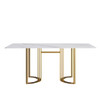 70.87" Modern Artificial Stone White Straight Edge Golden Metal Leg Dining Table, Can Accommodate 6-8 People - White / Gold