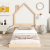 Twin House-Shaped Headboard Floor Bed With Handrails, Slats Twin House-Shaped Headboard Floor Bed With Handrails, Slats
