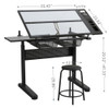 Hand Crank Adjustable Drafting Table Drawing Desk With 2 Metal Drawers With Stool
