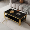 Top And Bottom Double Layer Tempered Glass Table And Mirror Finished Stainless Steel Frame