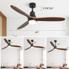 Ceiling Fan With Lights 3 Solid Wood Fan Blade Noiseless Reversible Motor Remote Control - Black