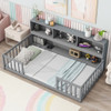 Floor Bed With Bedside Bookcase, Shelves, Guardrails Floor Bed With Bedside Bookcase, Shelves, Guardrails