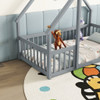 Wood House-Shaped Floor Bed With Fence, Guardrails Wood House-Shaped Floor Bed With Fence, Guardrails