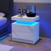 Nightstand LED, Bedside Table Cabinet With 2 Drawers For Bedroom
