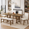 Topmax - 6 Piece Farmhouse Extendable Dining Table Set Trestle Kitchen Table Set With Removable Leaf And Upholstered Dining Chair And Bench For Dining Room Topmax - 6 Piece Farmhouse Extendable Dining Table Set Trestle Kitchen Table Set With Removable Leaf And Upholstered Dining Chair And Bench For Dining Room