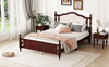 Pine Wooden Bed With Upholstered Headboard And Panel Footboard, With Two Bed Rail Support Feet And Central Platform Support Feet