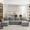 Chenille Modular Sectional Sofa, U Shaped Reversible Couch, Free Combination, 6 Seat Sleeper Sofa Bed With Ottoman, Convertible Oversized Indoor Furniture - Gray