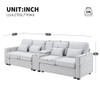 Upholstered Sofa With Console, 2 Cupholders And 2 USB Ports Wired Or Wirelessly Charged, Modern Linen Fabric Couches With 4 Pillows For Living Room, Apartment (4-Seat) Upholstered Sofa With Console, 2 Cupholders And 2 USB Ports Wired Or Wirelessly Charged, Modern Linen Fabric Couches With 4 Pillows For Living Room, Apartment (4-Seat)