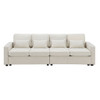 4 Seater Modern Linen Sofa With Armrest Pockets And 4 Pillows, Minimalist Style Couch For Living Room