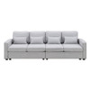 4 Seater Modern Linen Sofa With Armrest Pockets And 4 Pillows, Minimalist Style Couch For Living Room