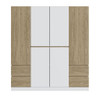 6 Doors Wardrobe Storage For Bedroom, With 4 Drawers - White / Nature