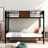 Full Over Full Bunk Bed Modern Style Steel Frame Bunk Bed With Safety Rail, Built-In Ladder For Bedroom - Brown Full Over Full Bunk Bed Modern Style Steel Frame Bunk Bed With Safety Rail, Built-In Ladder For Bedroom - Brown