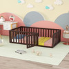 Twin Size Floor Bed Frame With Fence And Door - Walnut Twin Size Floor Bed Frame With Fence And Door - Walnut