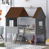 Twin Size Low Loft House Bed With Two Side Windows - Gray / Brown Twin Size Low Loft House Bed With Two Side Windows - Gray / Brown
