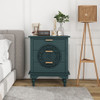Hollow Carved 3 Drawer Dresser With Metal Handles, Storage Chest For Living Room Or Bedroom - Blackish Green