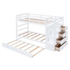 Twin Over Twin Bunk Bed With Trundle And Staircase - White