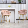 Counter Height Bar Stools Kitchen Island Counter Bar Stool With Hand - Wave Back, Golden Chromed Base And Footrest (Set of 2) - Pink Counter Height Bar Stools Kitchen Island Counter Bar Stool With Hand - Wave Back, Golden Chromed Base And Footrest (Set of 2) - Pink