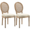 Homcom - French Style Upholstered Dining Chair Set, Armless Accent Side Chairs With Rattan Backrest And Linen-Touch Upholstery (Set of 2) - Cream White Homcom - French Style Upholstered Dining Chair Set, Armless Accent Side Chairs With Rattan Backrest And Linen-Touch Upholstery (Set of 2) - Cream White