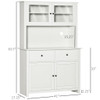 Homcom - 63.5" Kitchen Buffet With Hutch, Pantry Storage Cabinet With 4 Shelves, Drawers, Framed Glass Doors, Open Microwave Countertop - Antique White