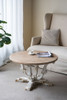 Round Wooden Coffee Table With Distressed Scrollwork Legs - Multicolor