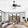 52" Crystal Shade Ceiling Fan Lamp, 3 Speed, 4 Timing, 5 Reversible Blades Crystal Ceiling Fan, 5 Pieces X E12 (No Include Bulb), Hand Pull Chain - Matte Black