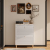 Modern Freestanding Shoe Cabinet With Flip Up Doors And Drawers, Compact Design For Entryway - White Natural Modern Freestanding Shoe Cabinet With Flip Up Doors And Drawers, Compact Design For Entryway - White Natural