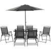 Outsunny - Patio Dining Set With Table Umbrella, Folding Chairs And Dining Table, Outdoor Patio Furniture Set