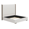 Tall Headboard Upholstered Bed With Vertical Striped And Wingback Design, Box Spring Needed