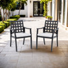 Modern Classic Cast Outdoor Patio Dining Chairs, Ergonomic Lattice Backrest Design, Sunbrella Cushion, Weather Resistant And Durable (Set of 2) - Ember Black