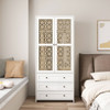 Hollow Pattern 2 Door 3 Drawer Wardrobe, The Collision Of Wood Color, Suitable For Bedrooms And Dressing Rooms - White