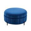Upholstered Round Ottoman With Reversible Lid, Channel Tufted Pumpkin Shape Upholstered Round Ottoman With Reversible Lid, Channel Tufted Pumpkin Shape