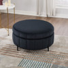 Upholstered Round Ottoman With Reversible Lid, Channel Tufted Pumpkin Shape Upholstered Round Ottoman With Reversible Lid, Channel Tufted Pumpkin Shape
