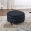 Upholstered Round Ottoman With Reversible Lid, Channel Tufted Pumpkin Shape Upholstered Round Ottoman With Reversible Lid, Channel Tufted Pumpkin Shape
