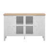 Retro TV Stand With 3 Spacious Cabinets, Glass Cabinet Doors And Anti-Tip Device