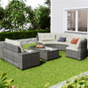 8 Pieces Outdoor Wicker Round Sofa Set, Half-Moon Sectional Sets All Weather, Curved Sofa Set With Rectangular Coffee Table, PE Rattan Water-Resistant And UV Protected, Movable Cushion 8 Pieces Outdoor Wicker Round Sofa Set, Half-Moon Sectional Sets All Weather, Curved Sofa Set With Rectangular Coffee Table, PE Rattan Water-Resistant And UV Protected, Movable Cushion