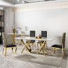 Marble Pattern Dining Table With Stainless Steel Base, Rectangular, Seats 6 Or 8 - Gold