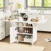 Versatile Marble Folding Dining Table With Storage Rack And Cabinet, 6 Wheels - White